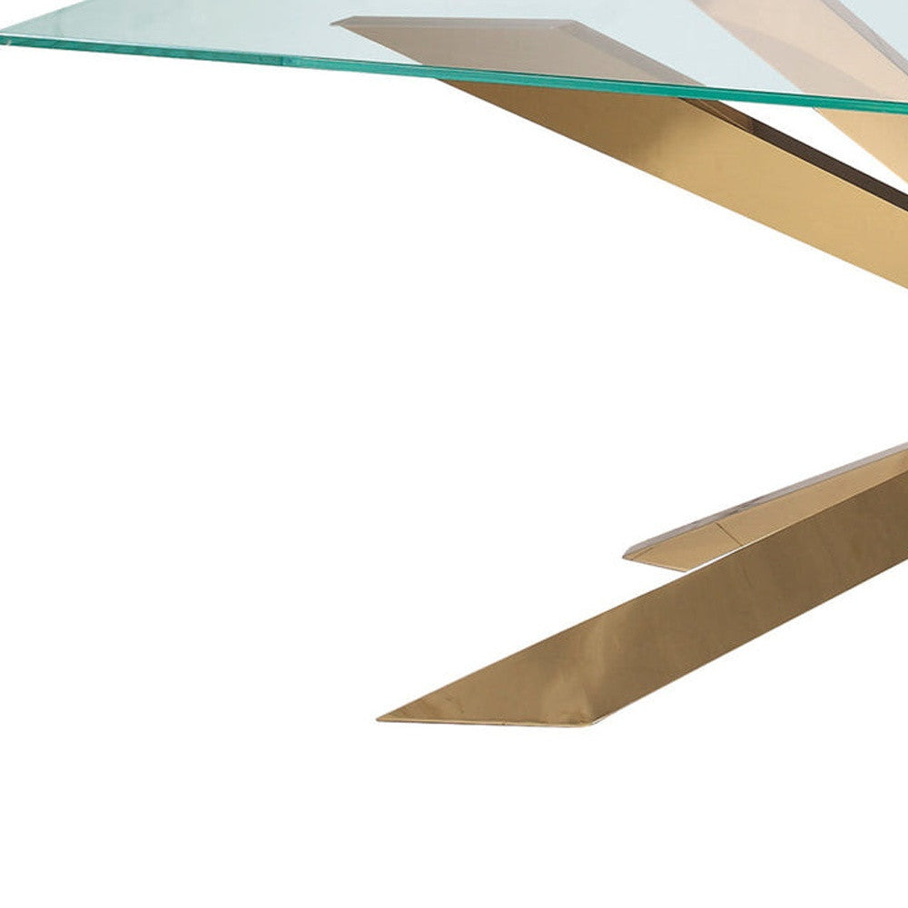 72" Clear and Gold Glass and Metal Cross Leg Base Dining Table-3