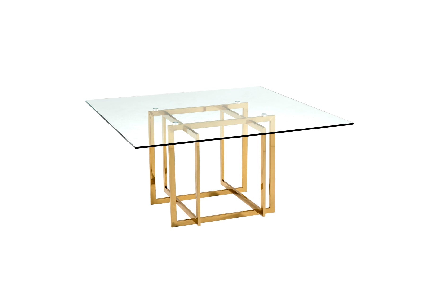 59" Clear and Silver Glass And Metal Pedestal Base Square Dining Table-1