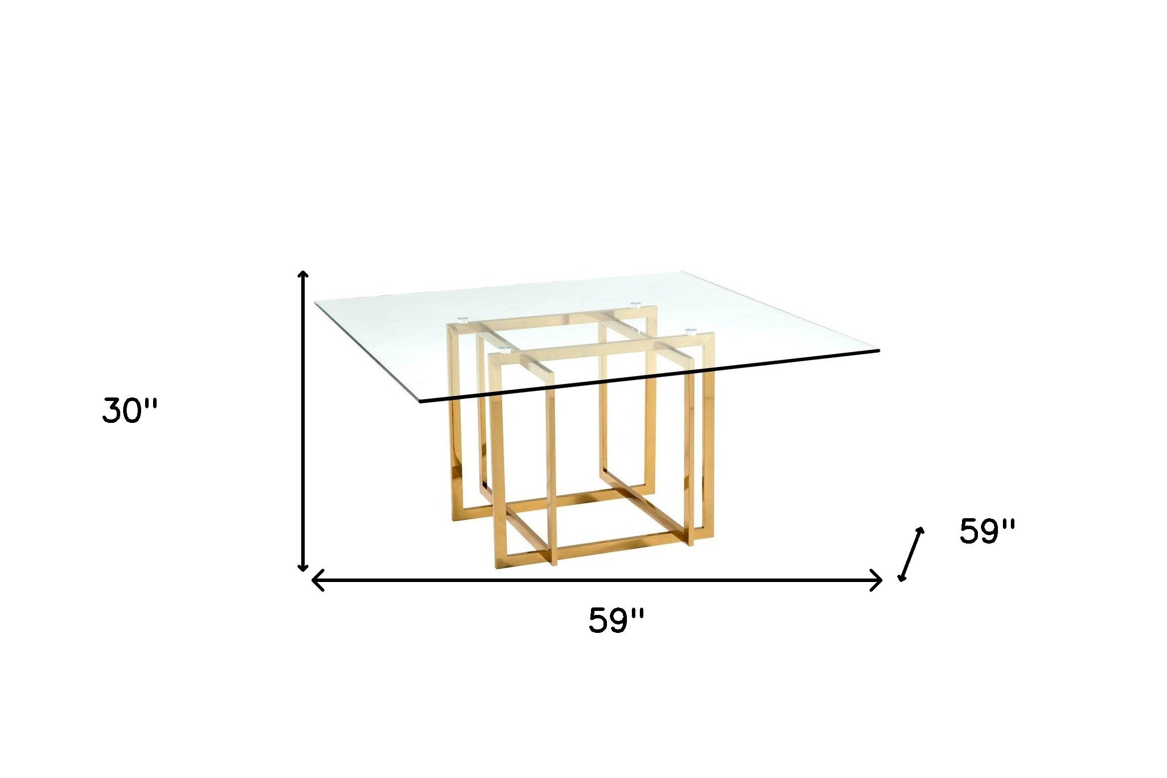 59" Clear and Silver Glass And Metal Pedestal Base Square Dining Table-4