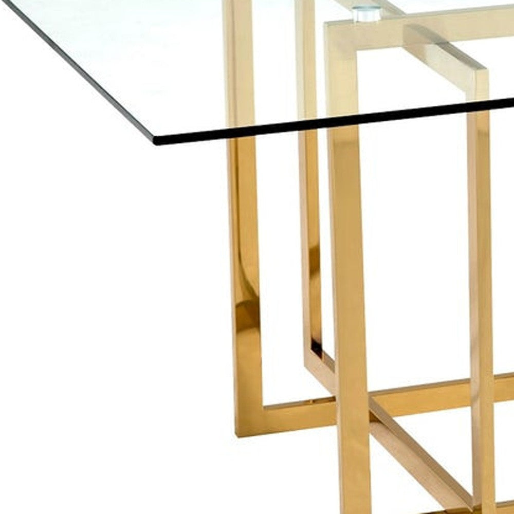 59" Clear and Silver Glass And Metal Pedestal Base Square Dining Table-2