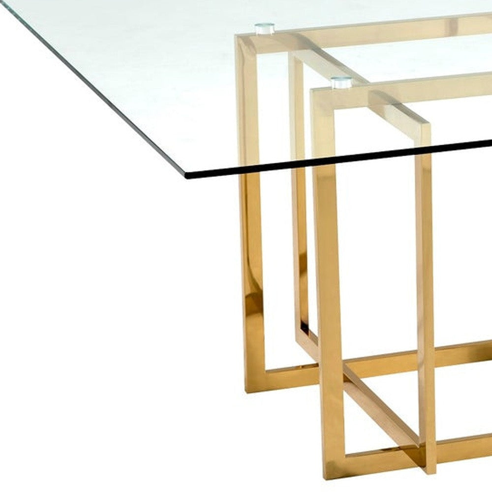 59" Clear and Silver Glass And Metal Pedestal Base Square Dining Table-3