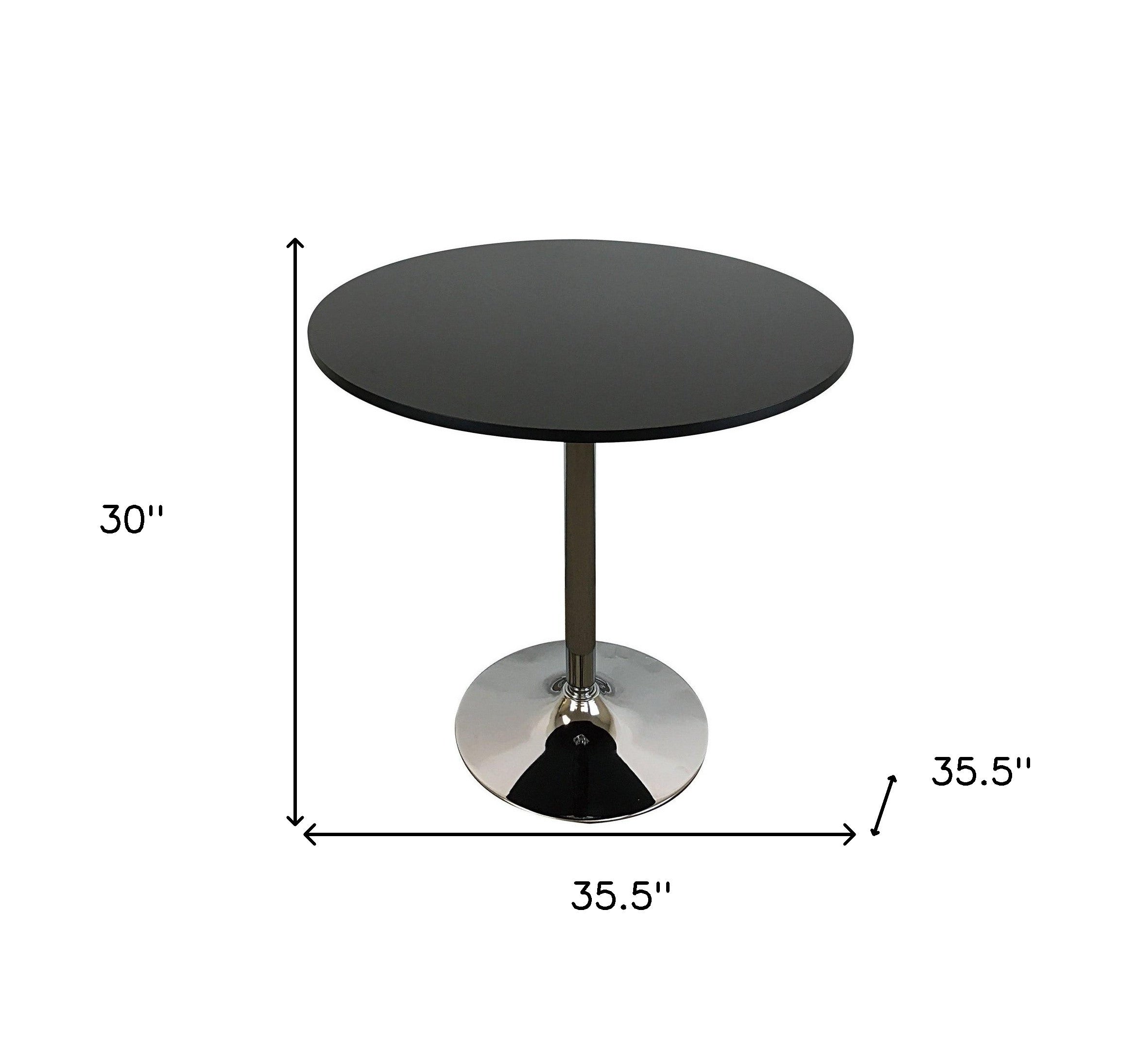 36" Black and Silver Wood And Metal Pedestal Base Round Top Dining Table-4