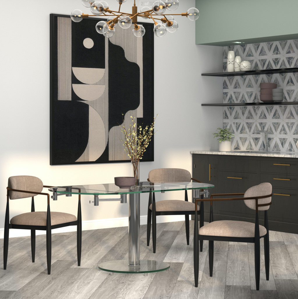 40" Clear and Silver Glass and Metal Self-Storing Leaf Motion Extendable Dining Table-7