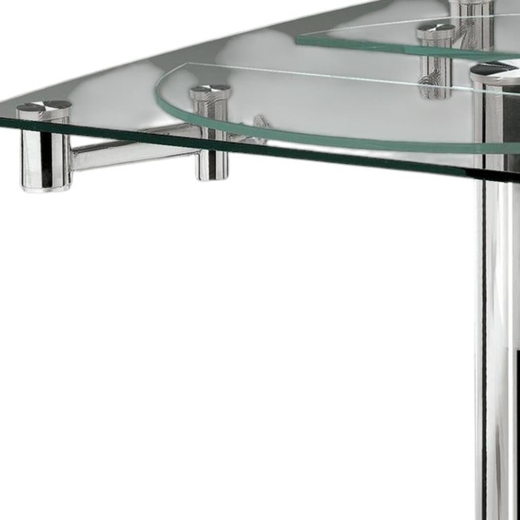 40" Clear and Silver Glass and Metal Self-Storing Leaf Motion Extendable Dining Table-3