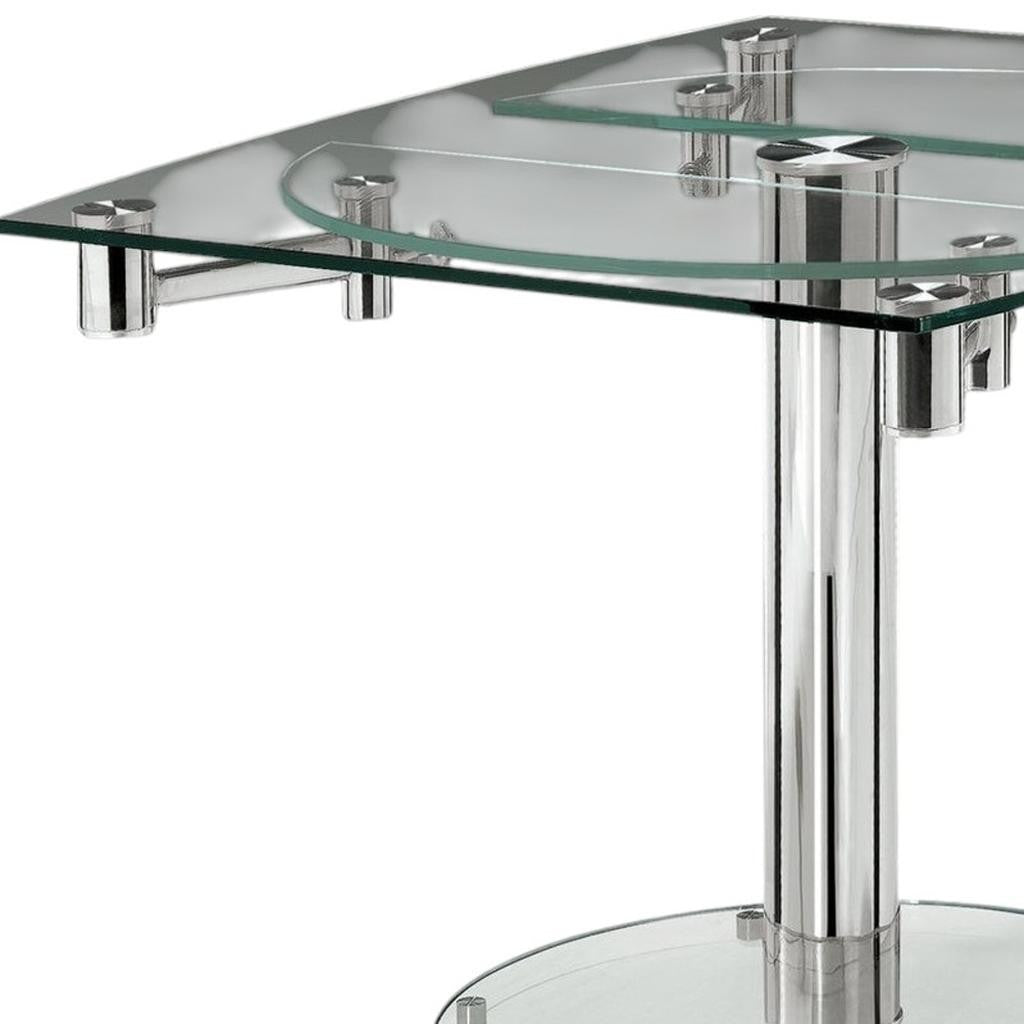 40" Clear and Silver Glass and Metal Self-Storing Leaf Motion Extendable Dining Table-4
