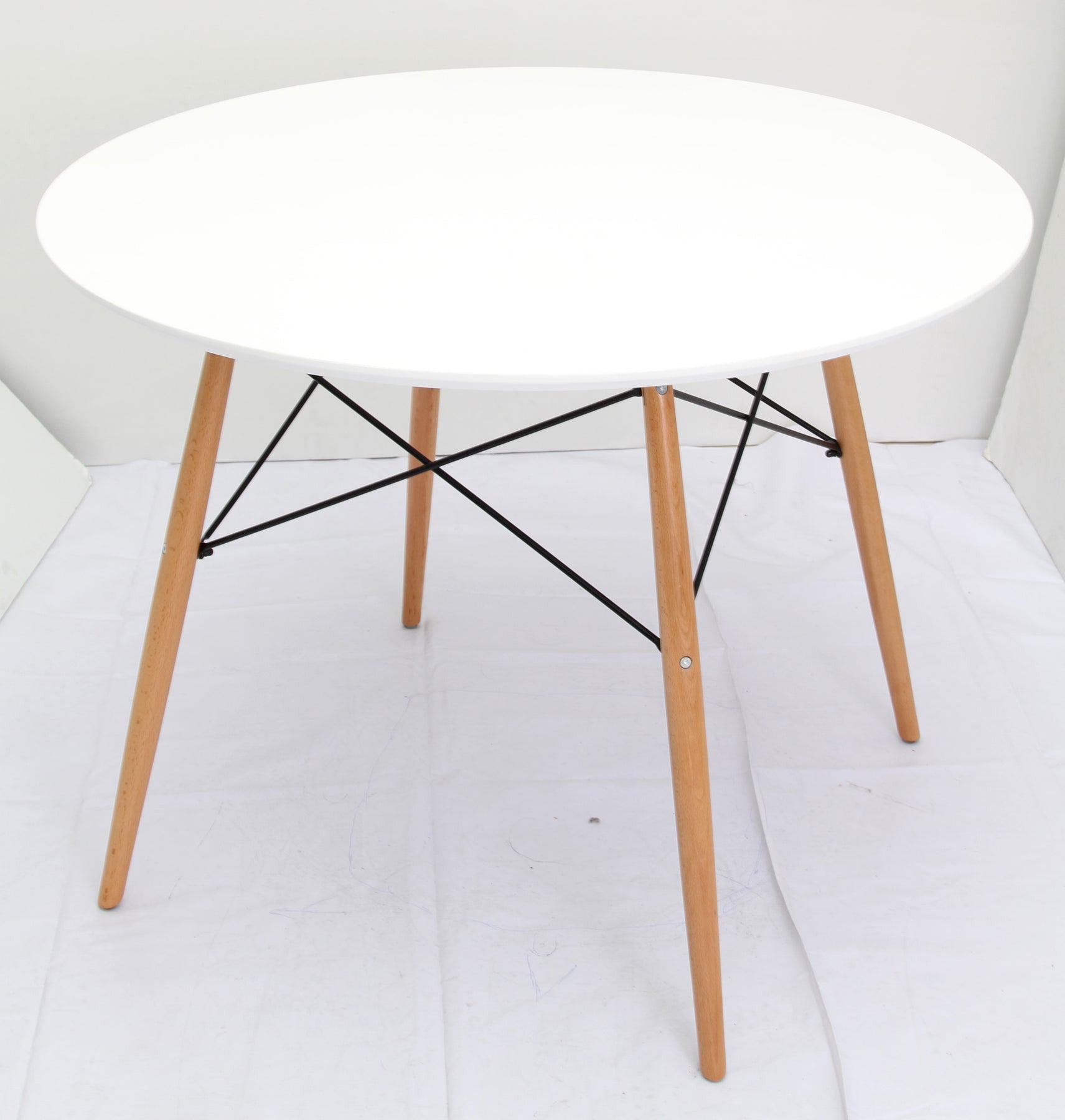 36" White and Natural Wood Round Top Dining Table-4