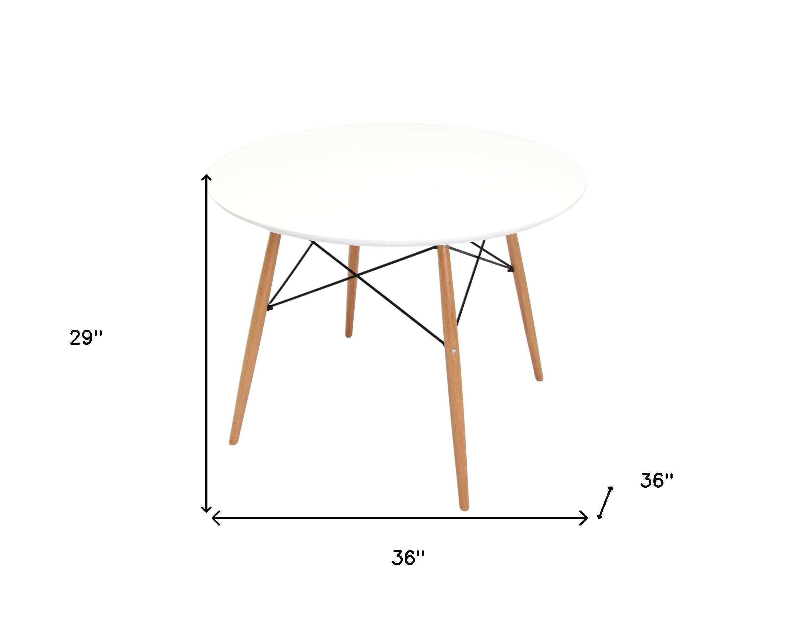 36" White and Natural Wood Round Top Dining Table-6