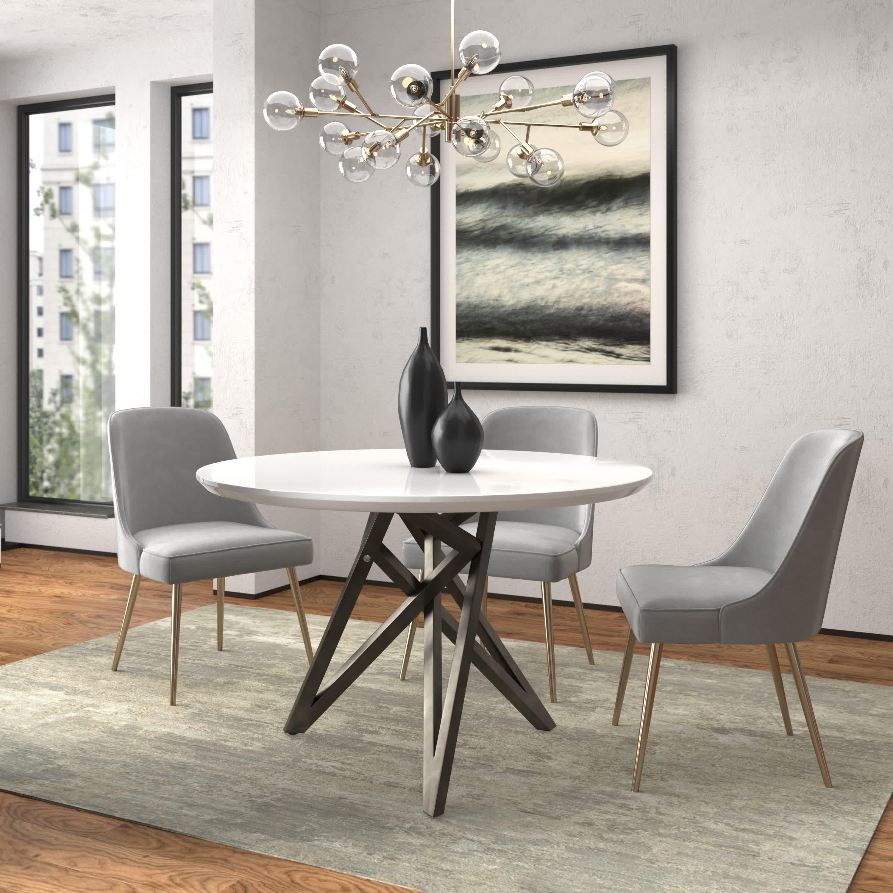 47" White and Gray Wood And Stainless Steel Cross Leg Base Round Top Dining Table-4