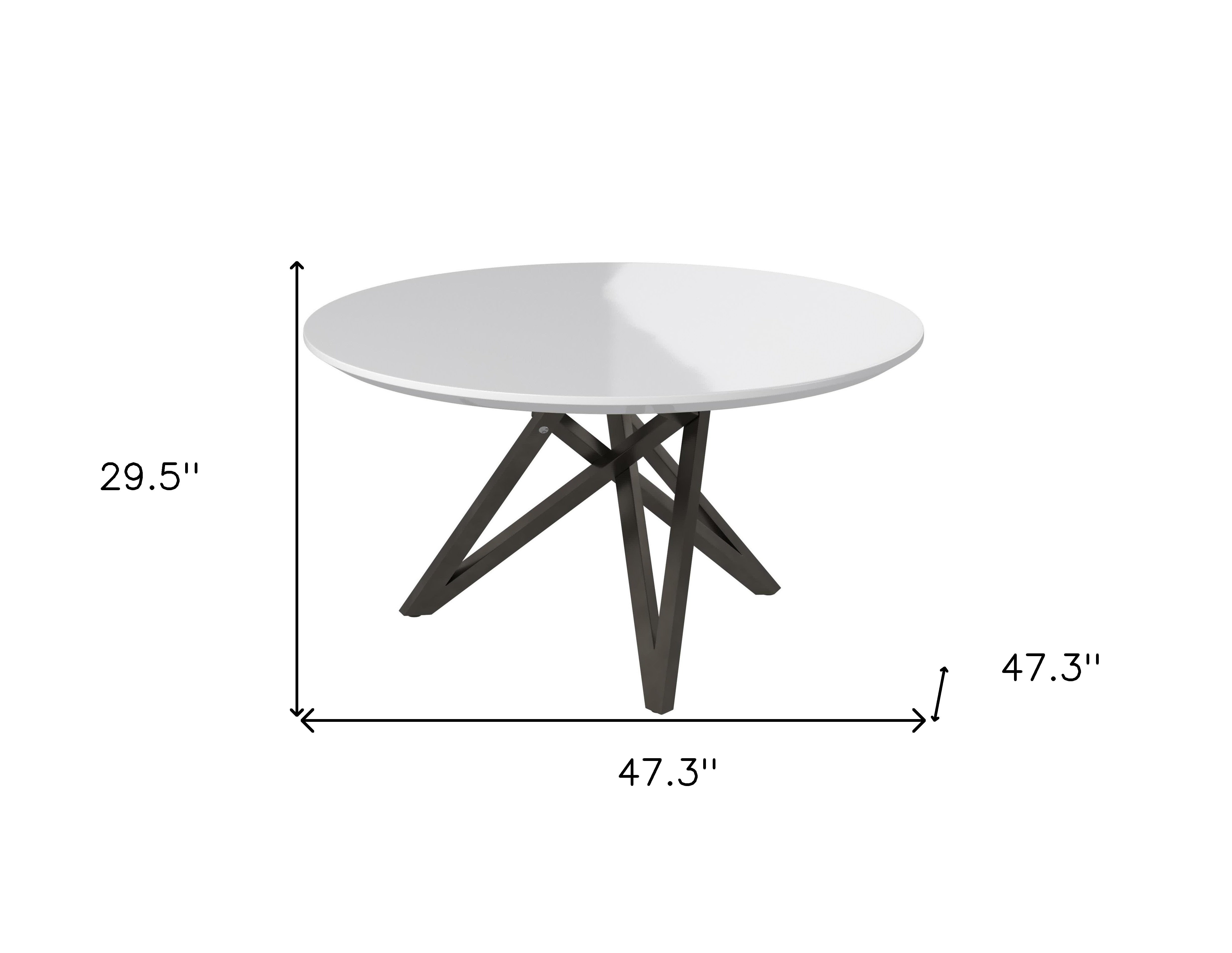 47" White and Gray Wood And Stainless Steel Cross Leg Base Round Top Dining Table-5