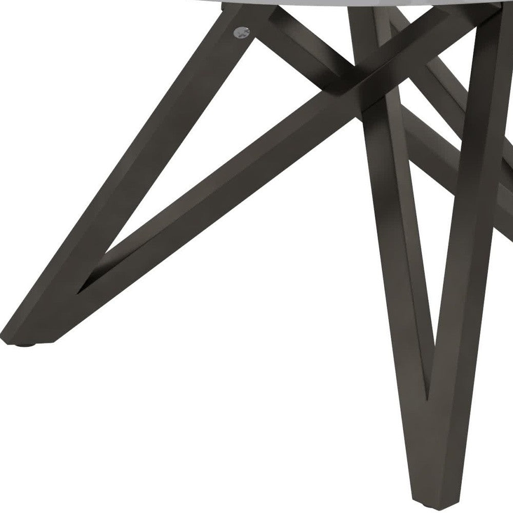 47" White and Gray Wood And Stainless Steel Cross Leg Base Round Top Dining Table-3