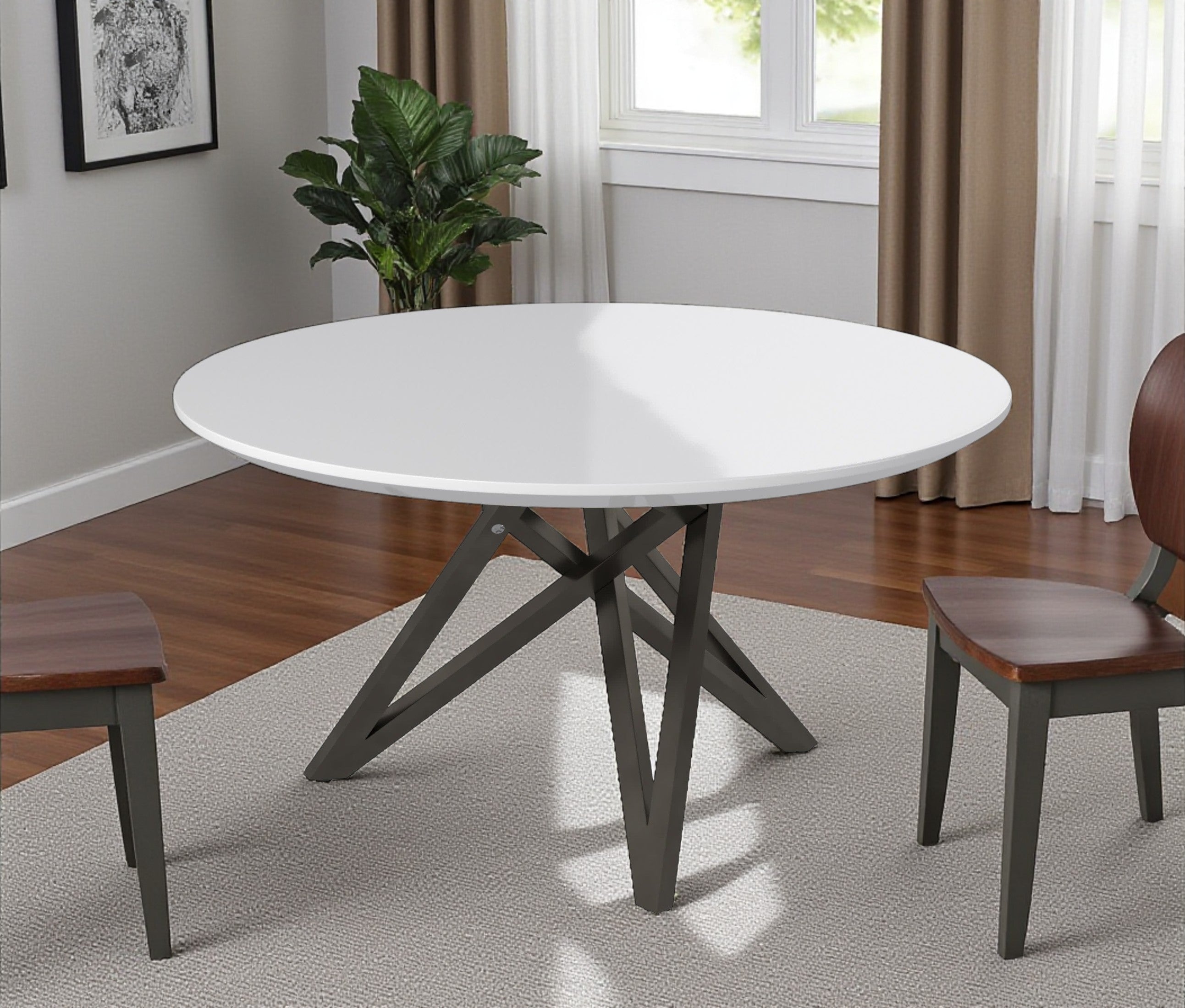 47" White and Gray Wood And Stainless Steel Cross Leg Base Round Top Dining Table-0