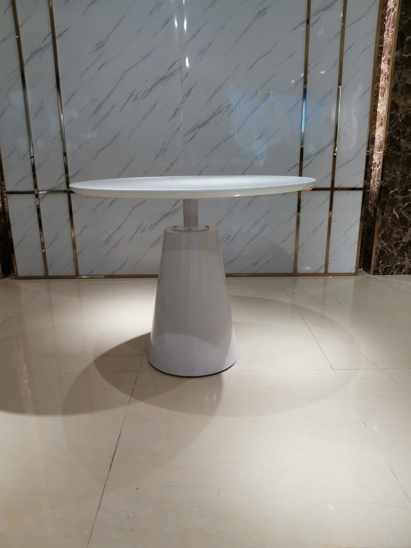 36" White Wood And Metal Pedestal Base Round Top Dining Table-6