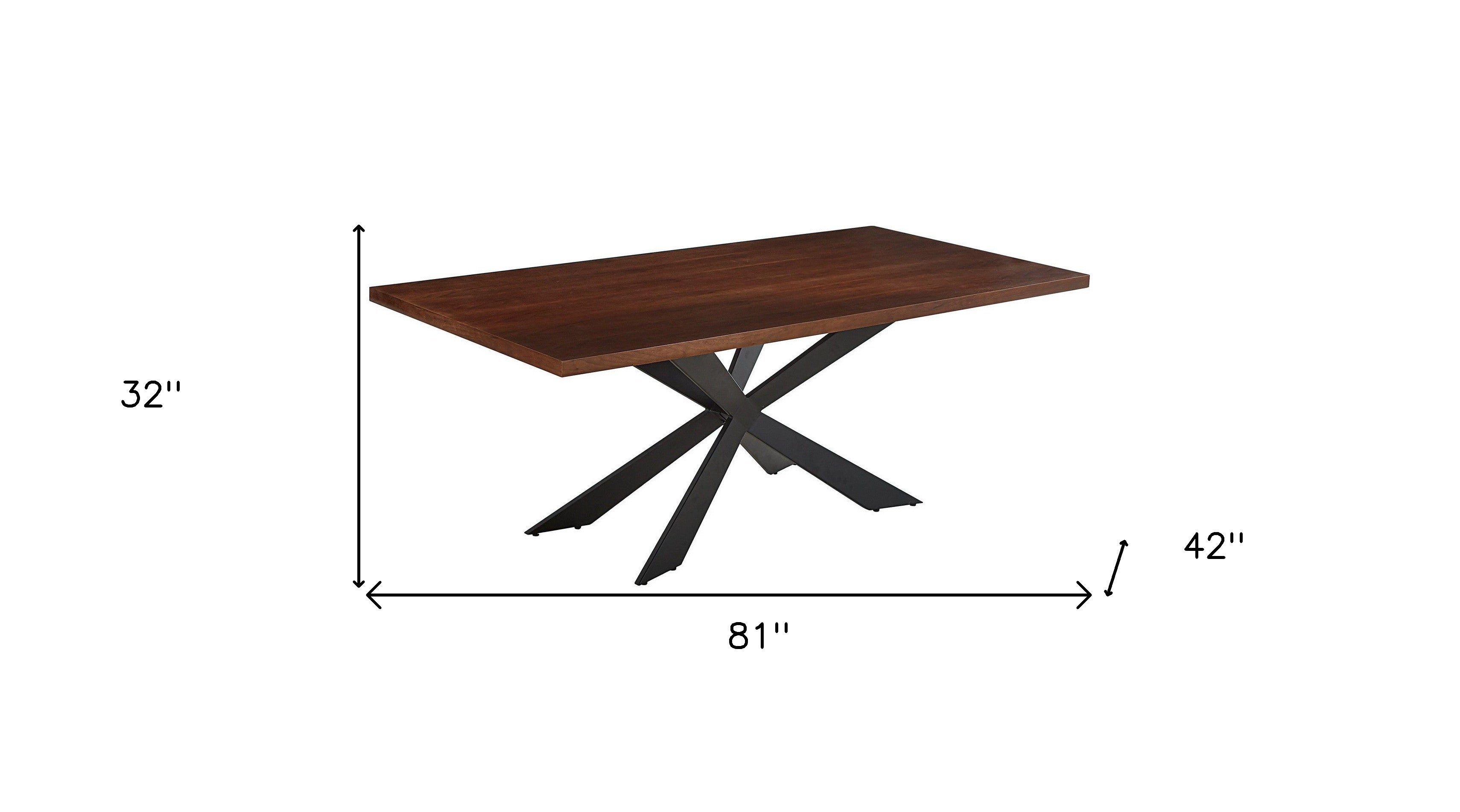 81" Brown and Black Wood and Metal Cross Leg Base Dining Table-5