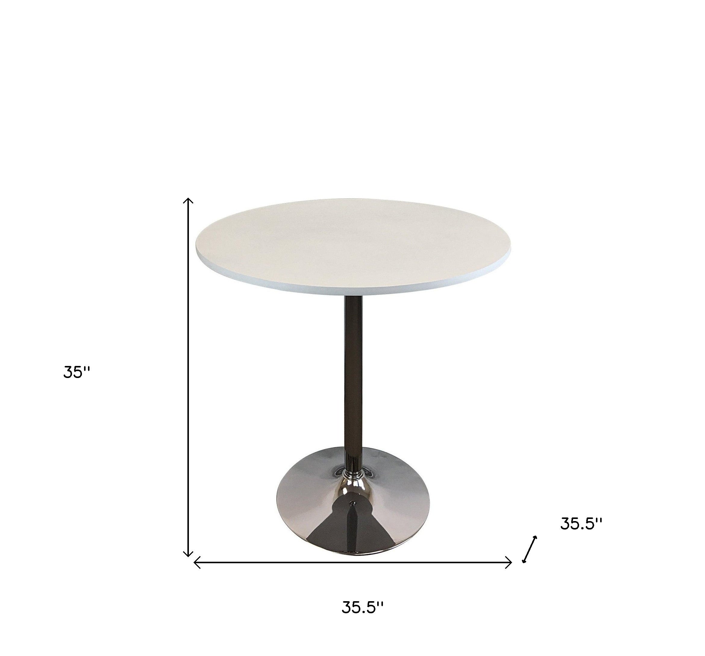 36" White and Silver Wood And Metal Pedestal Base Round Top Dining Table-2