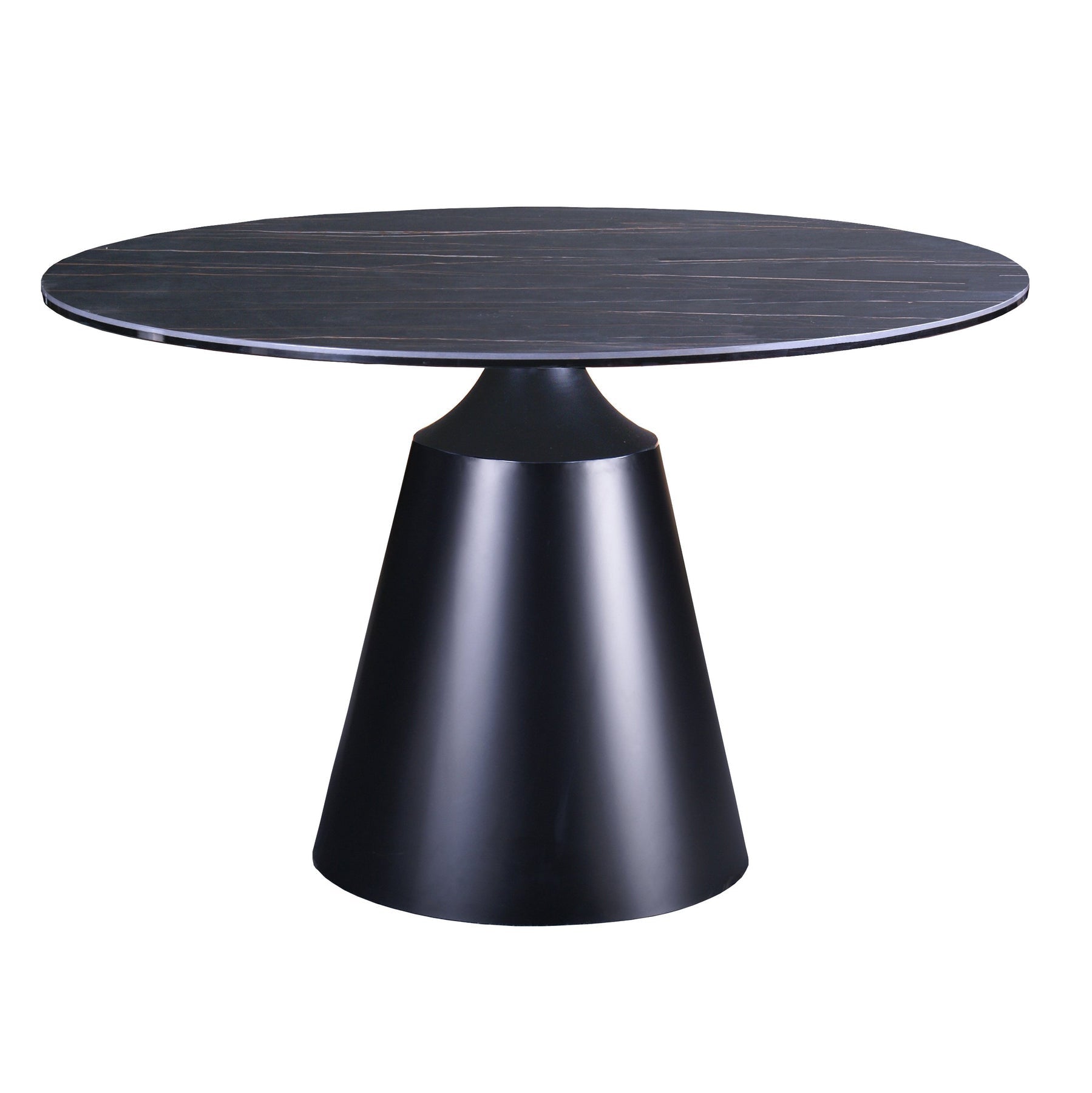 47" Black Ceramic And Metal Pedestal Base Round Top Dining Table-2