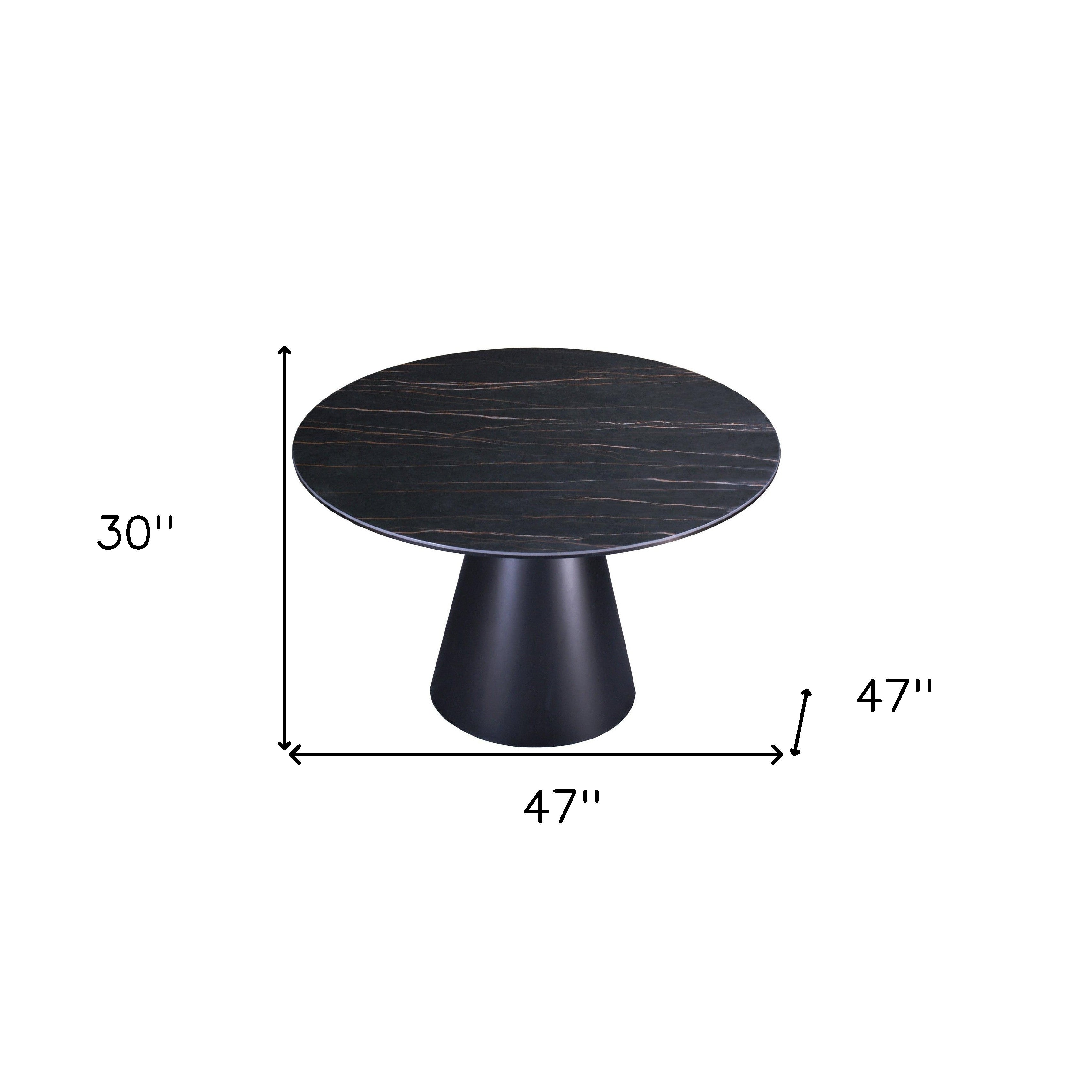 47" Black Ceramic And Metal Pedestal Base Round Top Dining Table-5
