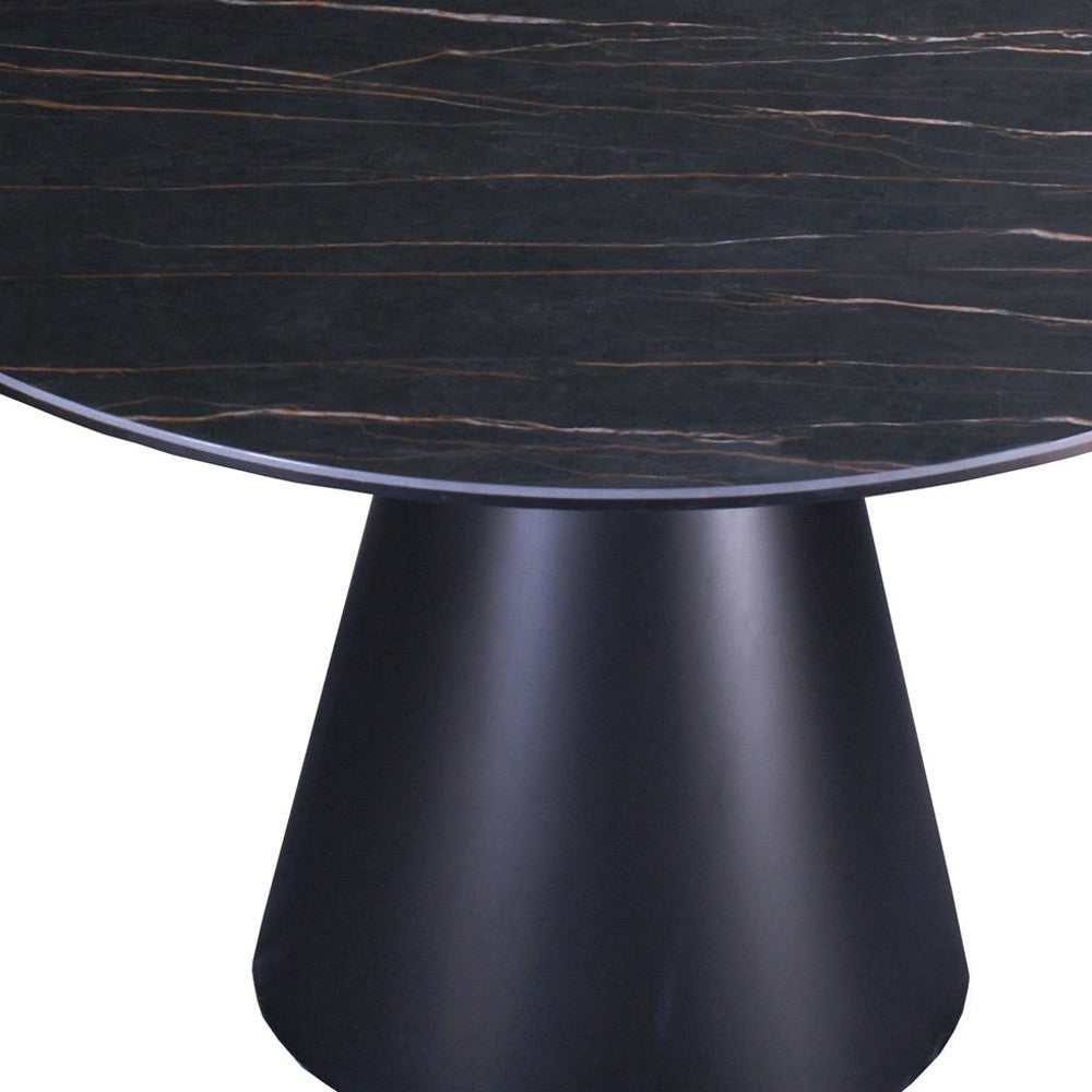 47" Black Ceramic And Metal Pedestal Base Round Top Dining Table-3