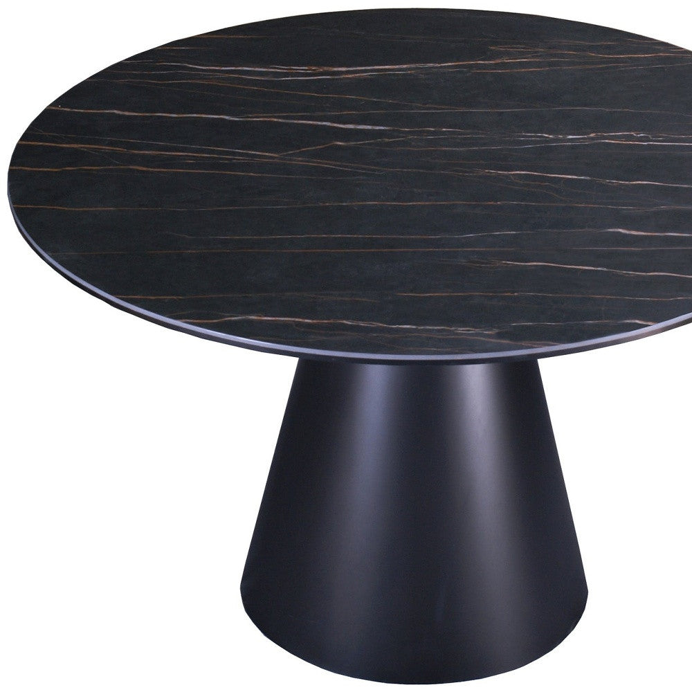 47" Black Ceramic And Metal Pedestal Base Round Top Dining Table-4
