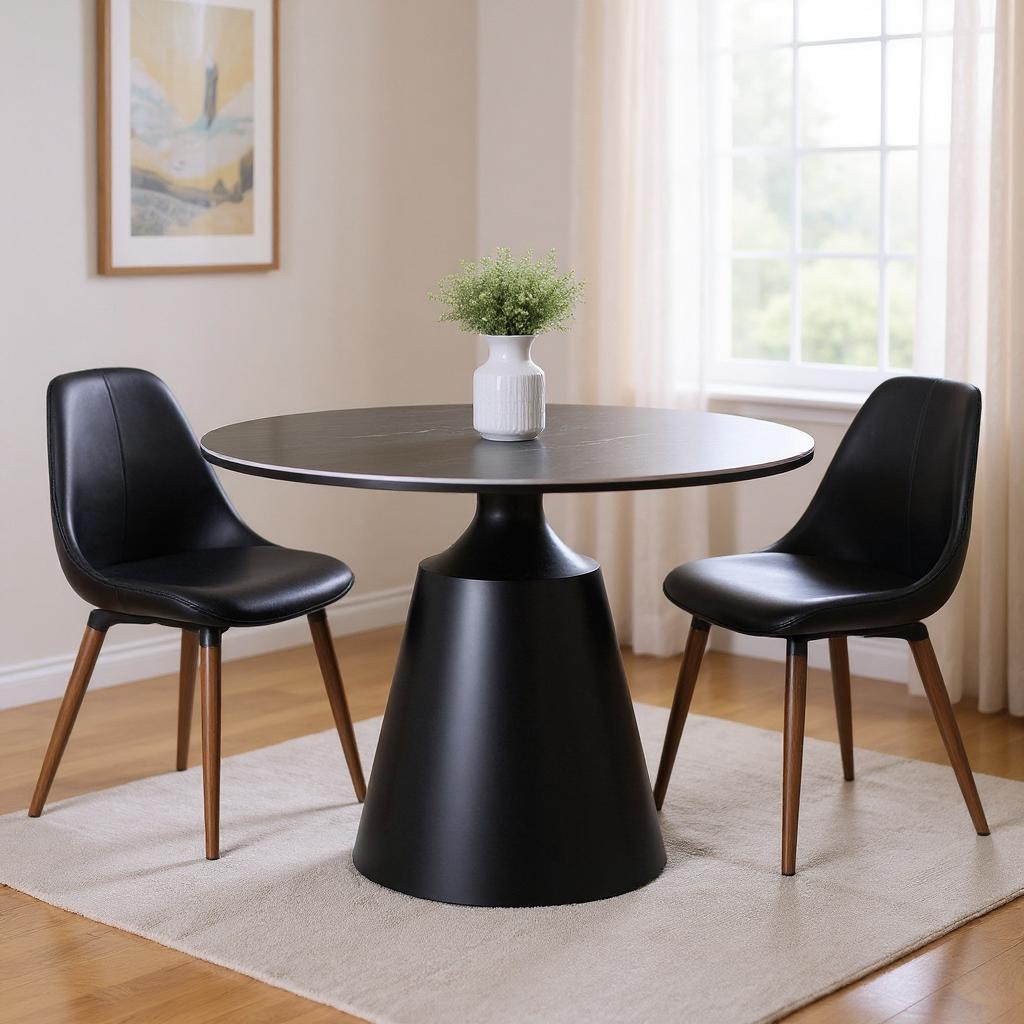 47" Black Ceramic And Metal Pedestal Base Round Top Dining Table-0