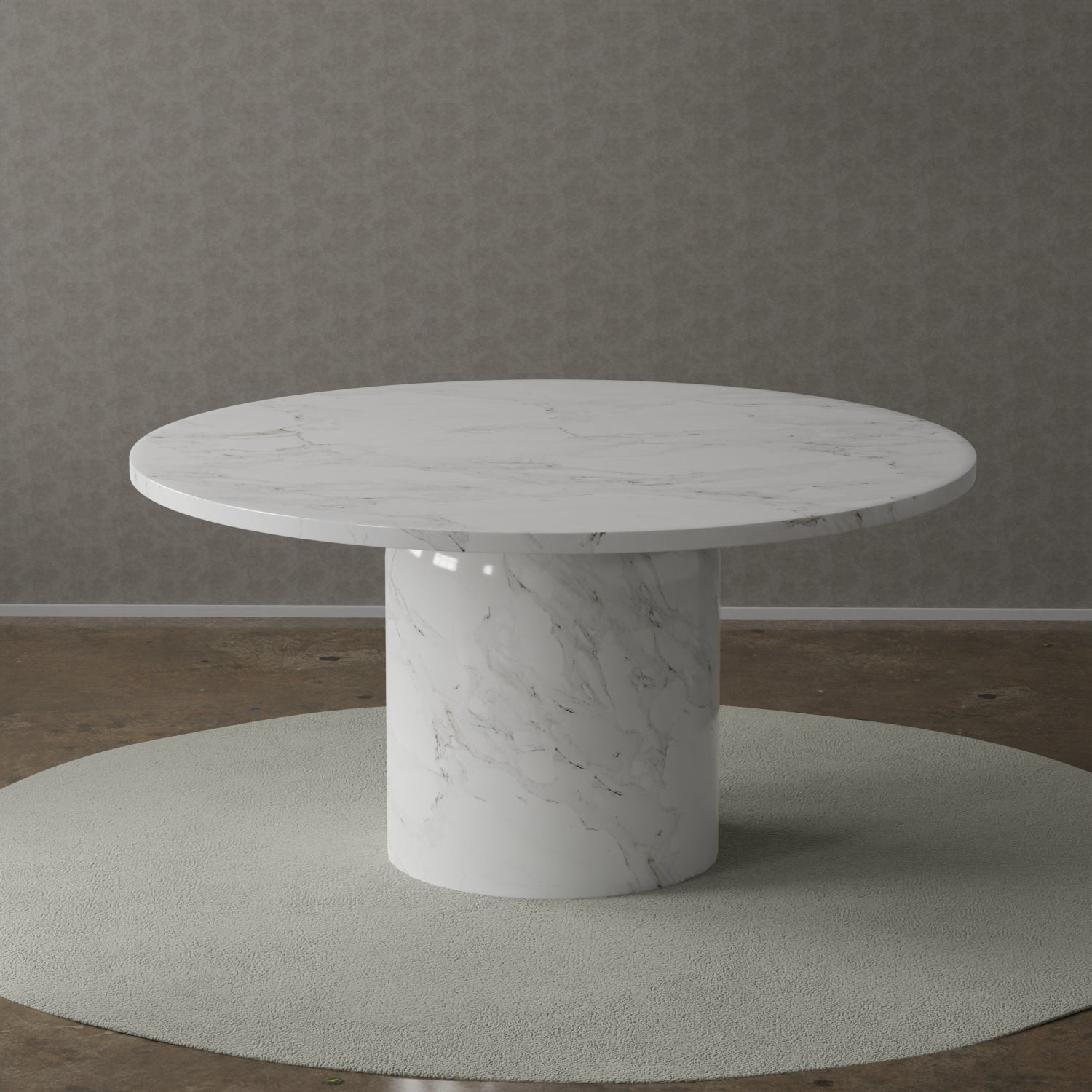 60" Gray and White Marble Pedestal Base Round Top Dining Table-4