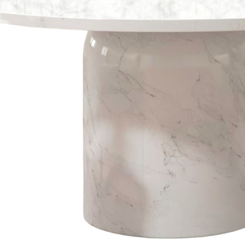 60" Gray and White Marble Pedestal Base Round Top Dining Table-3