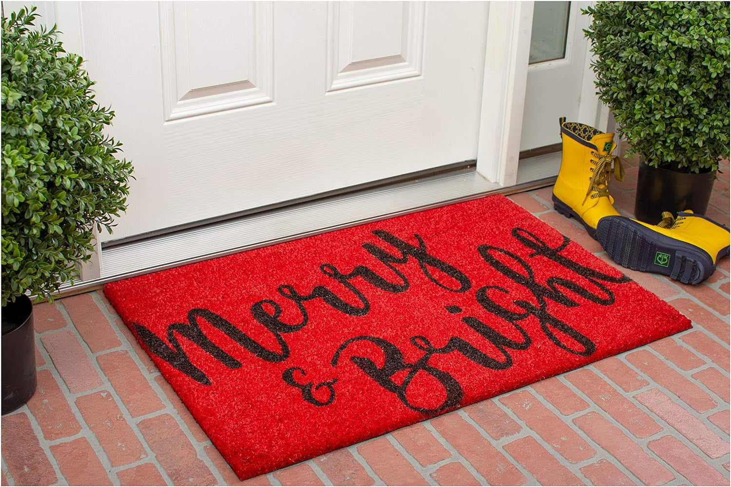 24" X 36" Red and Black Coir Merry and Bright Outdoor Christmas Door Mat-6