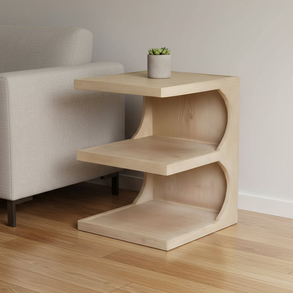 24" Natural Solid Wood End Table With Two Shelves-0