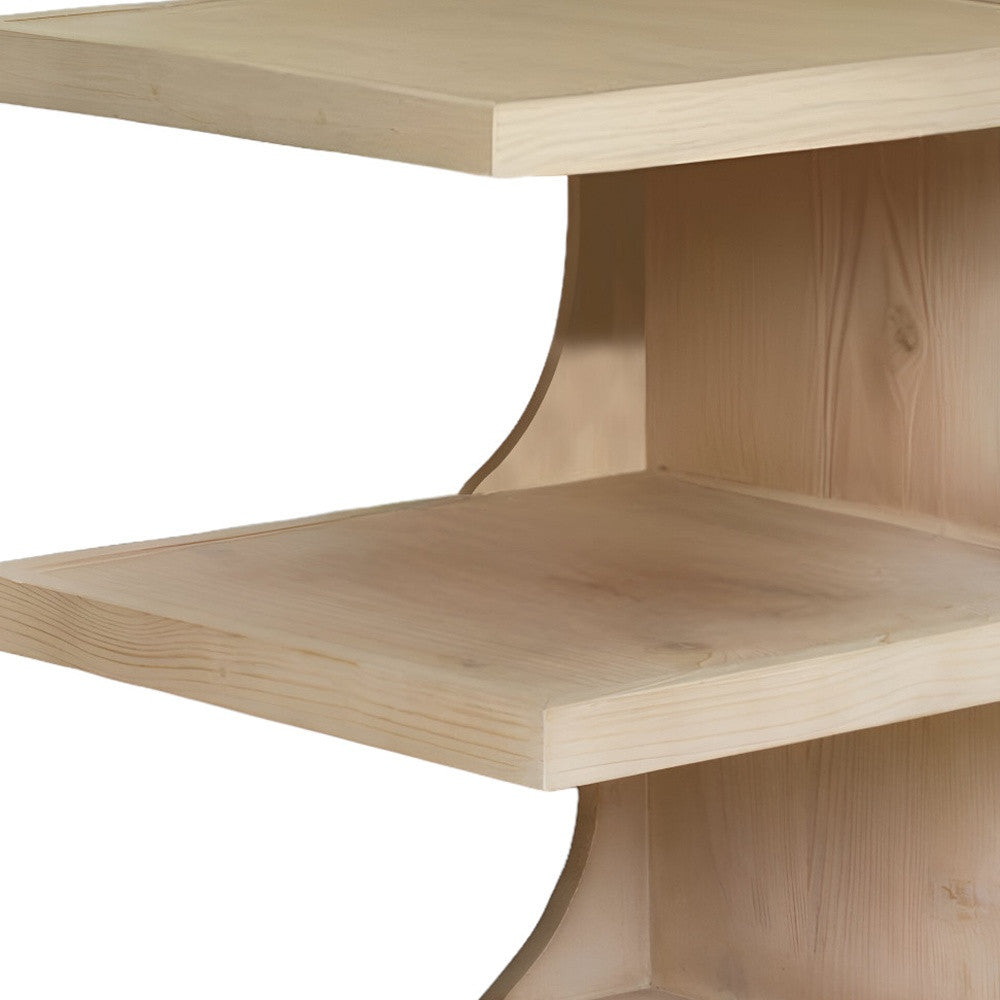 24" Natural Solid Wood End Table With Two Shelves-3