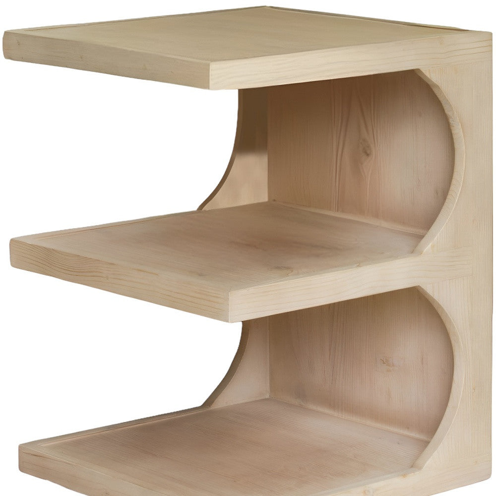 24" Natural Solid Wood End Table With Two Shelves-4