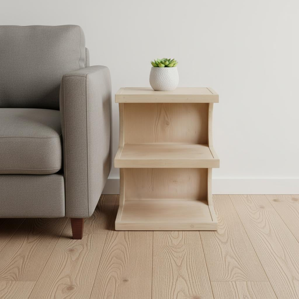 24" Natural Solid Wood End Table With Two Shelves-1