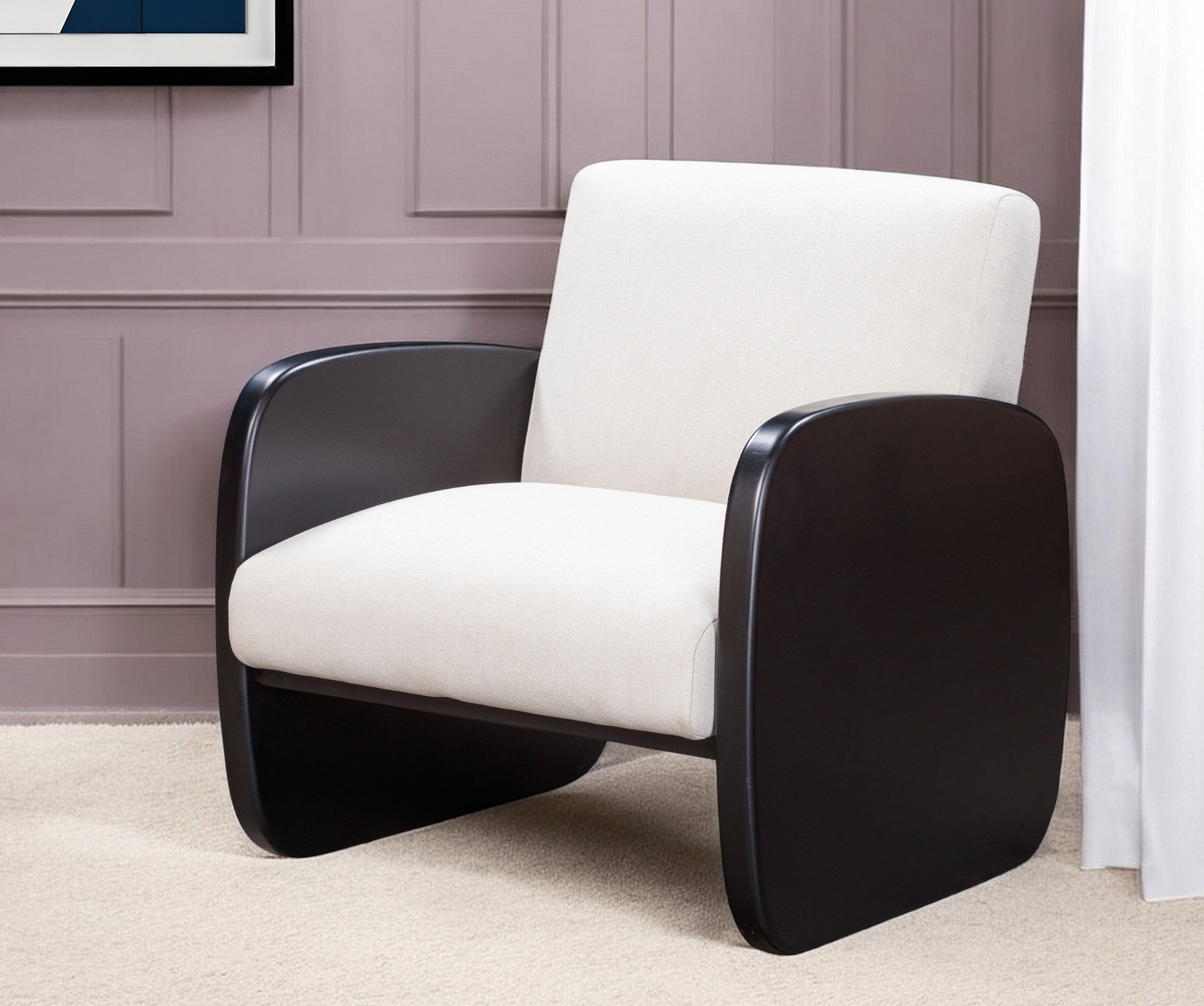 29" White And Black Linen Arm Chair-0