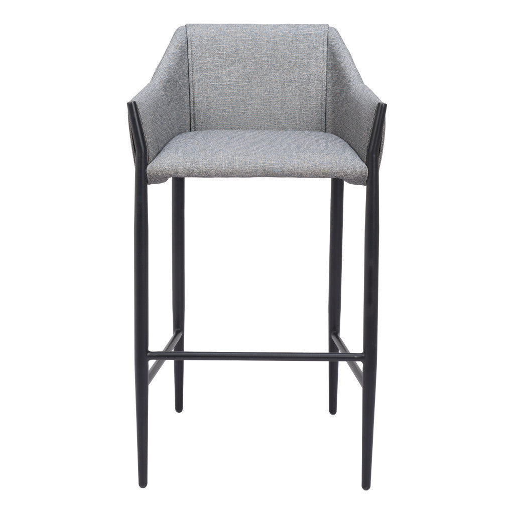 30" Slate Gray And Black Fabric And Steel Bar Height Bar Chair-3