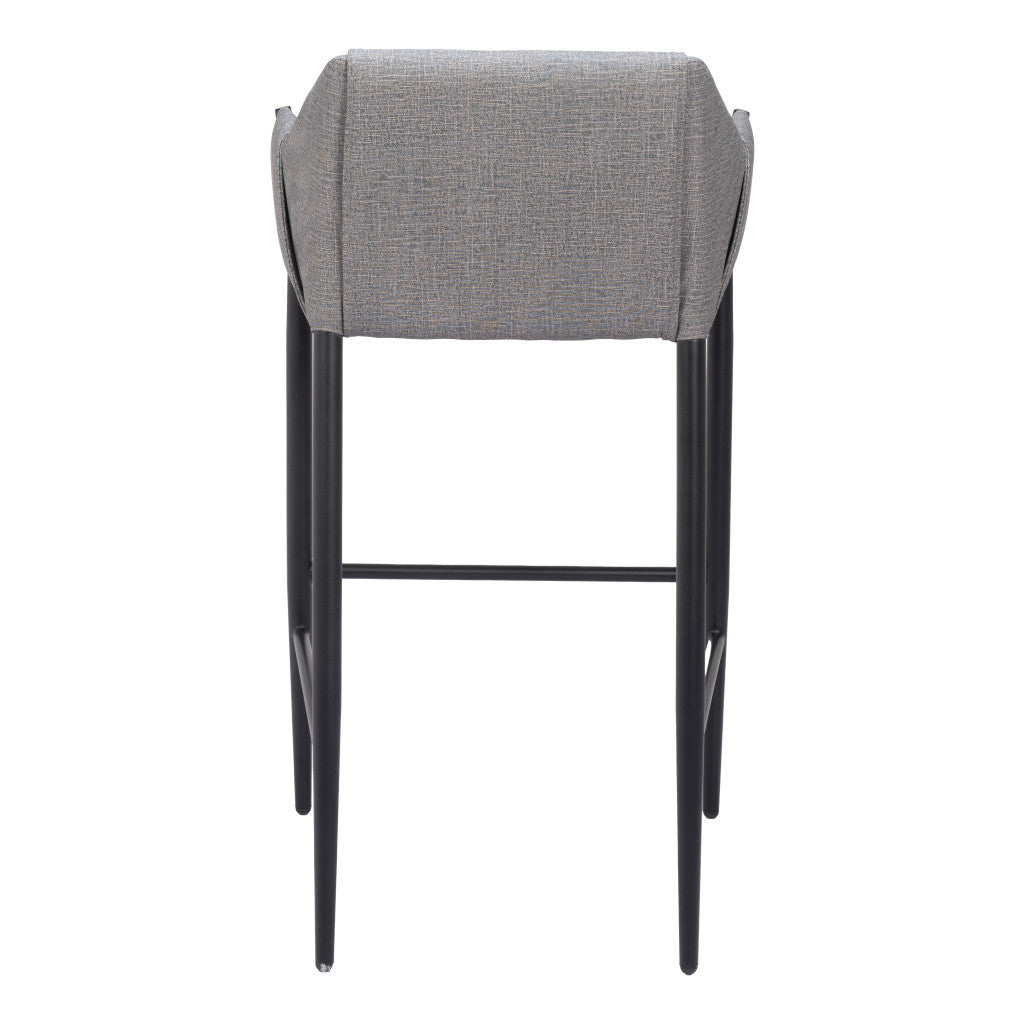 30" Slate Gray And Black Fabric And Steel Bar Height Bar Chair-4