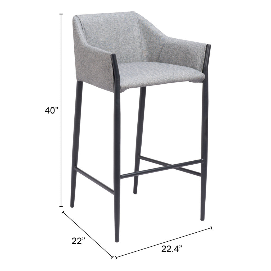 30" Slate Gray And Black Fabric And Steel Bar Height Bar Chair-7