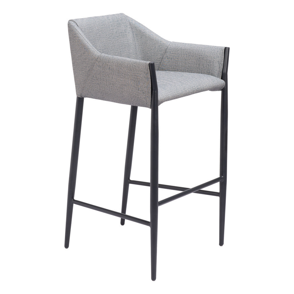 30" Slate Gray And Black Fabric And Steel Bar Height Bar Chair-6