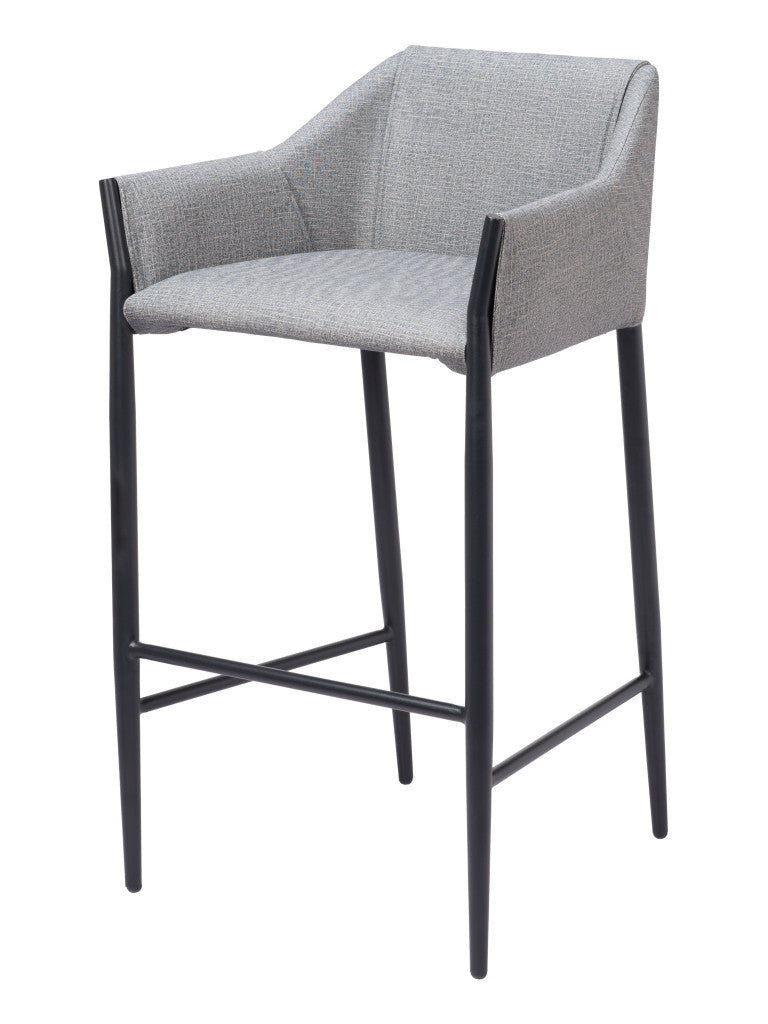 30" Slate Gray And Black Fabric And Steel Bar Height Bar Chair-0