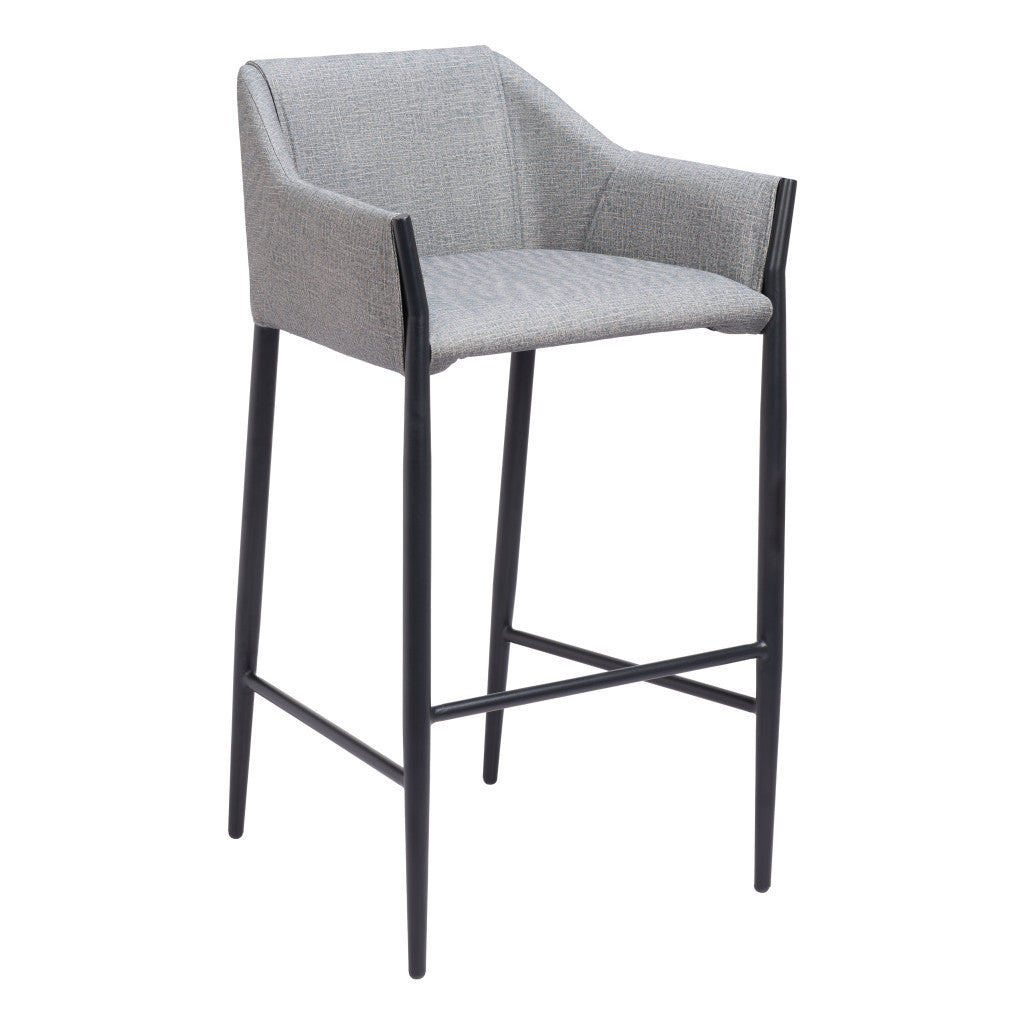 30" Slate Gray And Black Fabric And Steel Bar Height Bar Chair-2