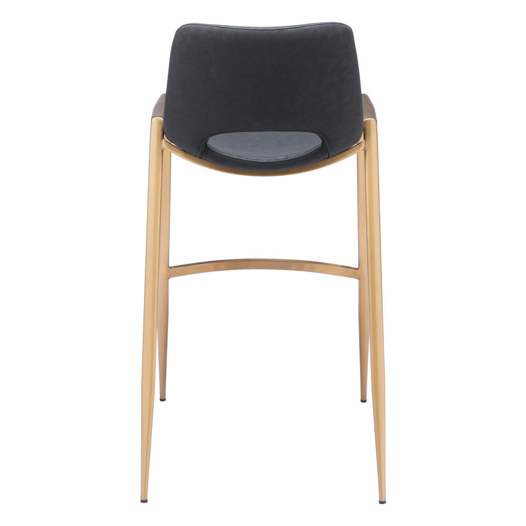 Set of Two 30" Black and Gold Faux Leather and Steel Low Back Bar Height Bar Chairs-4