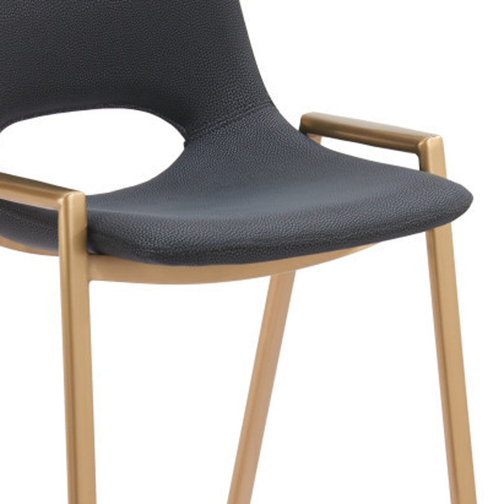 Set of Two 30" Black and Gold Faux Leather and Steel Low Back Bar Height Bar Chairs-7