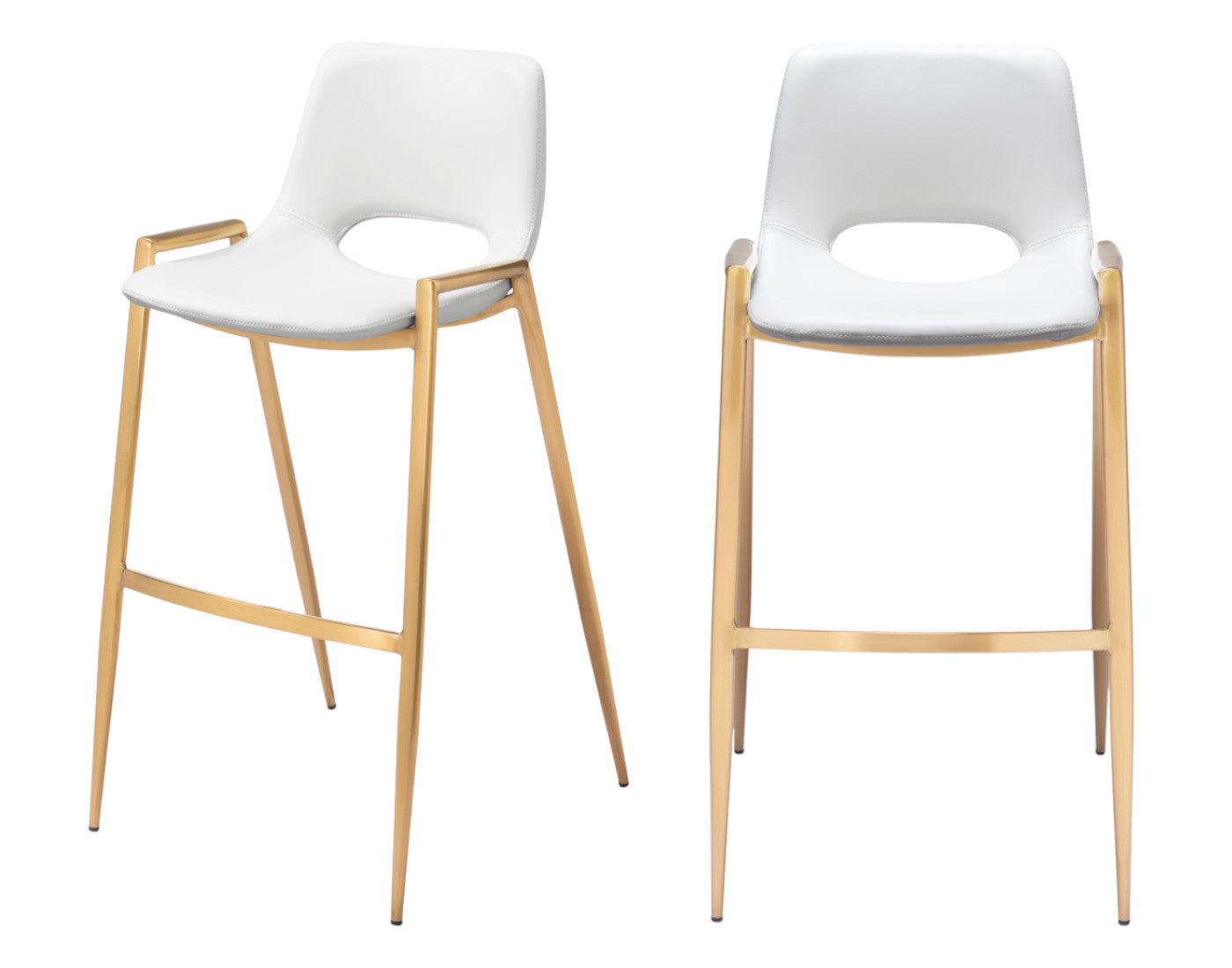 Set of Two 30" White And Gold Faux Leather And Steel Low Back Bar Height Bar Chairs-7