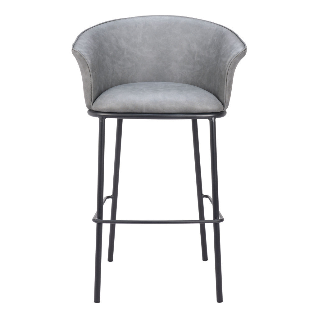 30" Gray And Black Faux Leather And Steel Bar Height Bar Chair-3