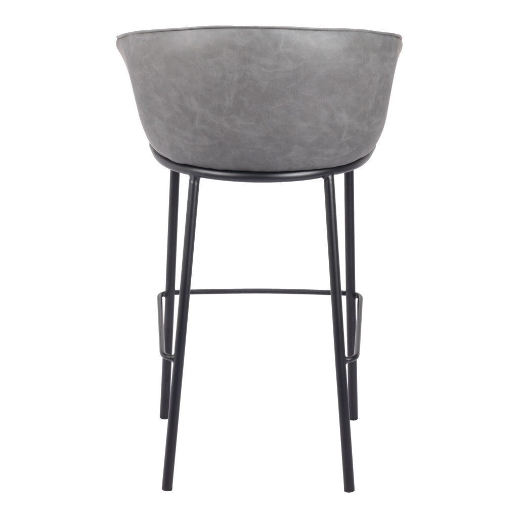 30" Gray And Black Faux Leather And Steel Bar Height Bar Chair-4