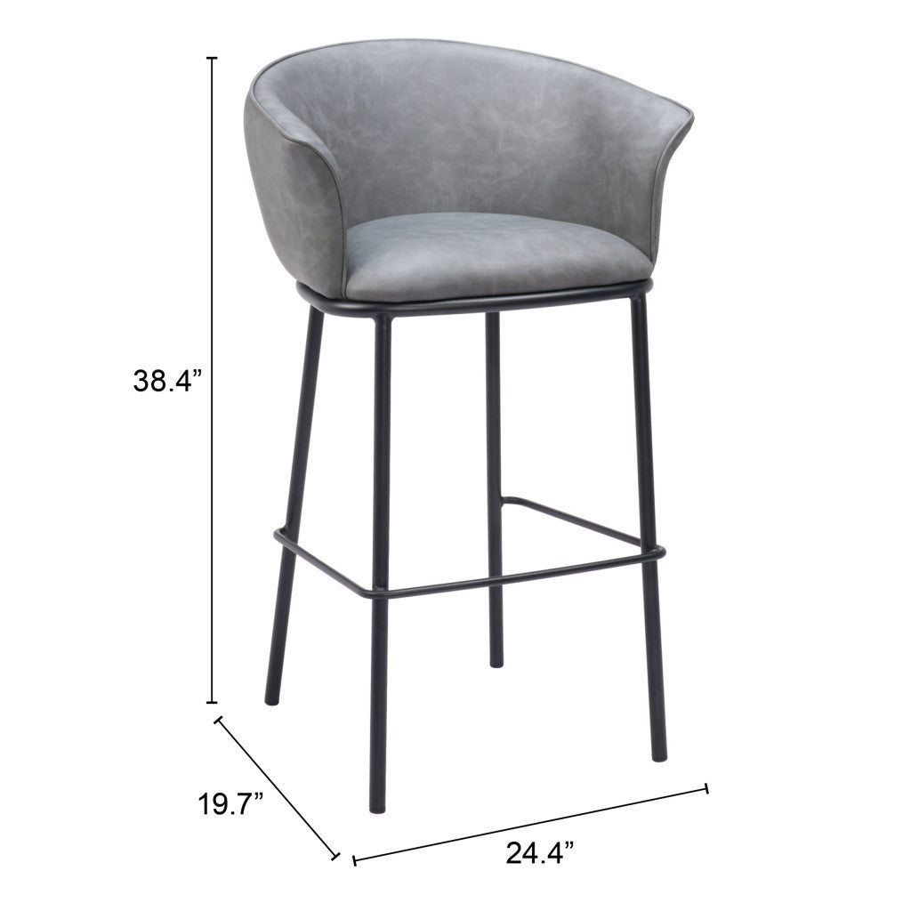 30" Gray And Black Faux Leather And Steel Bar Height Bar Chair-7