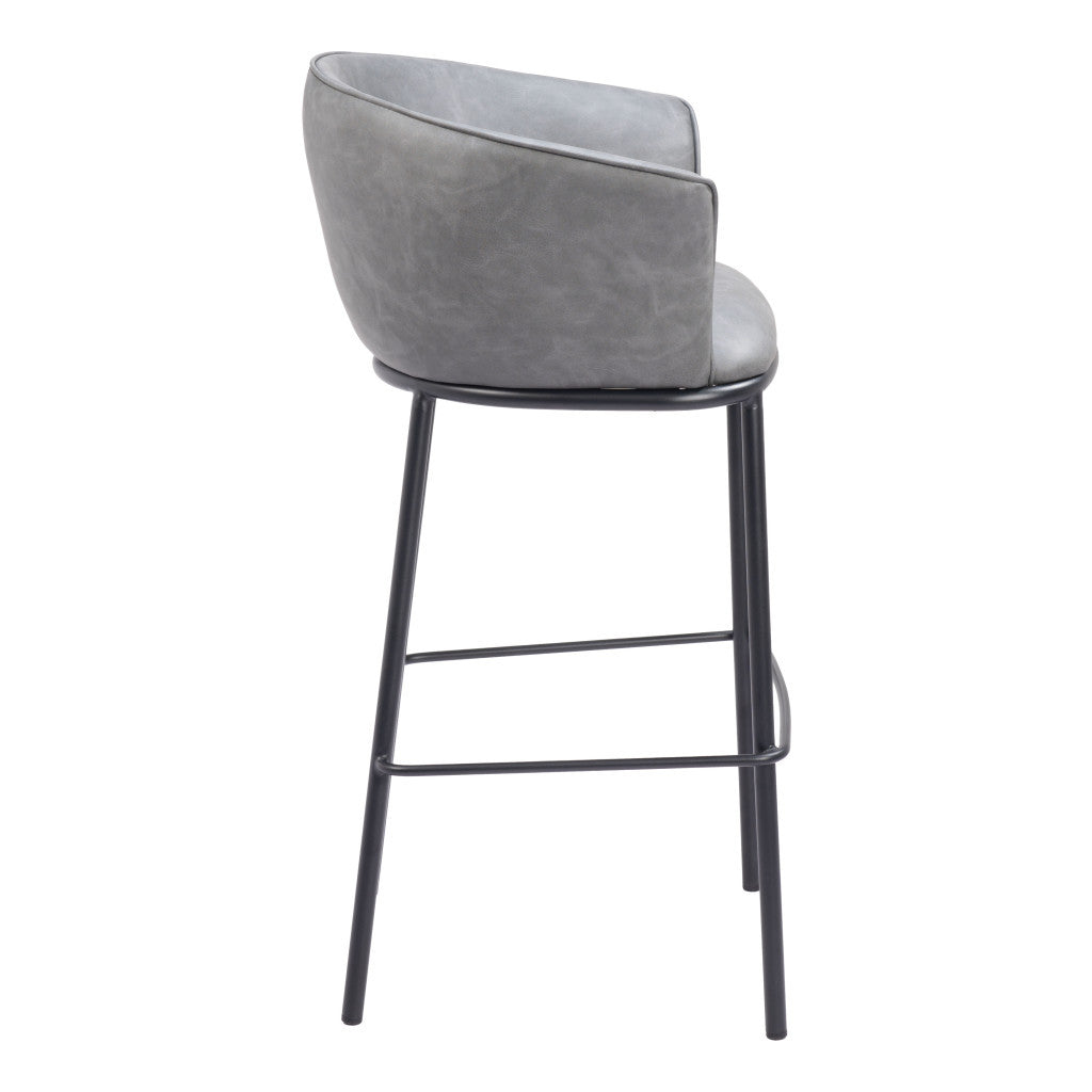 30" Gray And Black Faux Leather And Steel Bar Height Bar Chair-5