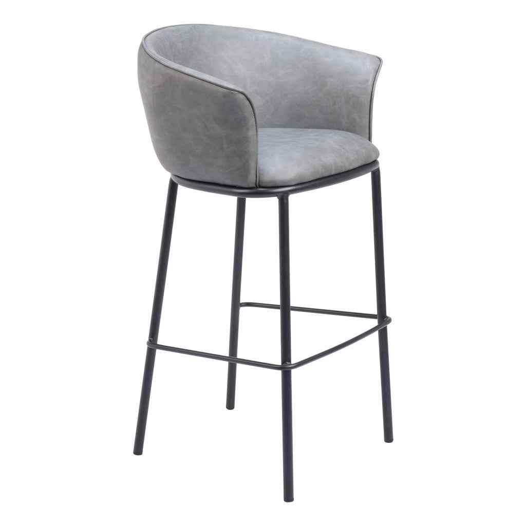 30" Gray And Black Faux Leather And Steel Bar Height Bar Chair-6