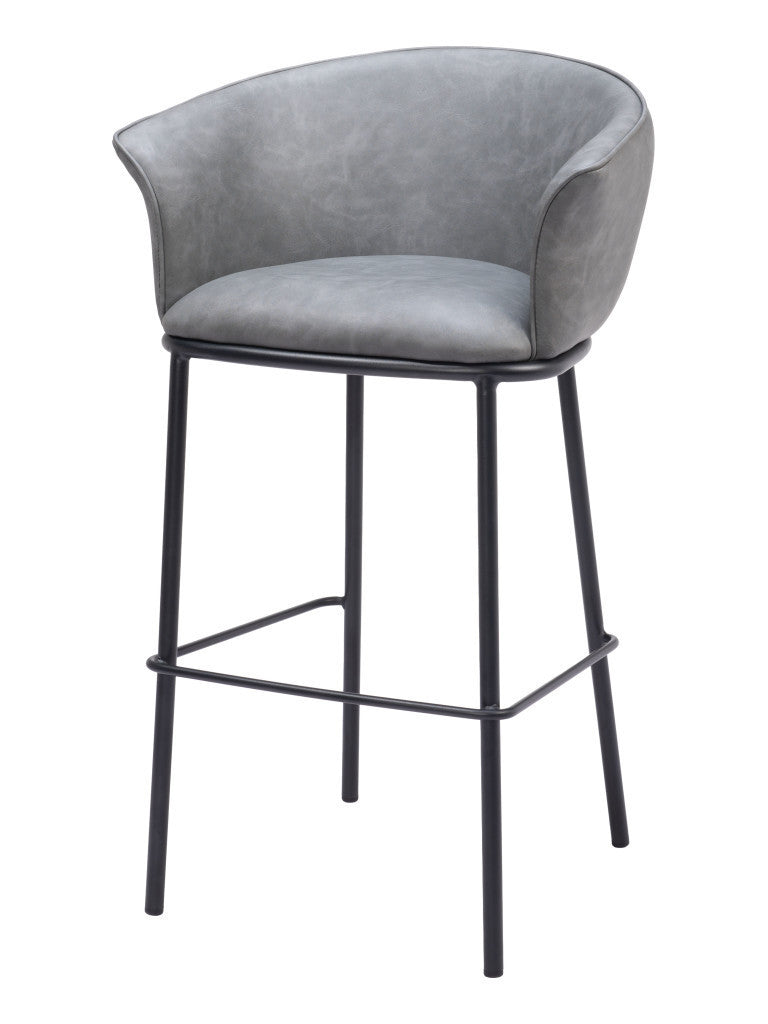 30" Gray And Black Faux Leather And Steel Bar Height Bar Chair-0