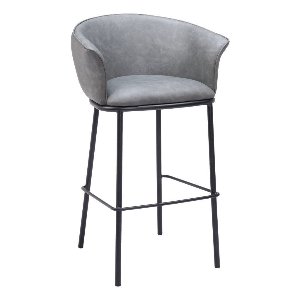 30" Gray And Black Faux Leather And Steel Bar Height Bar Chair-2