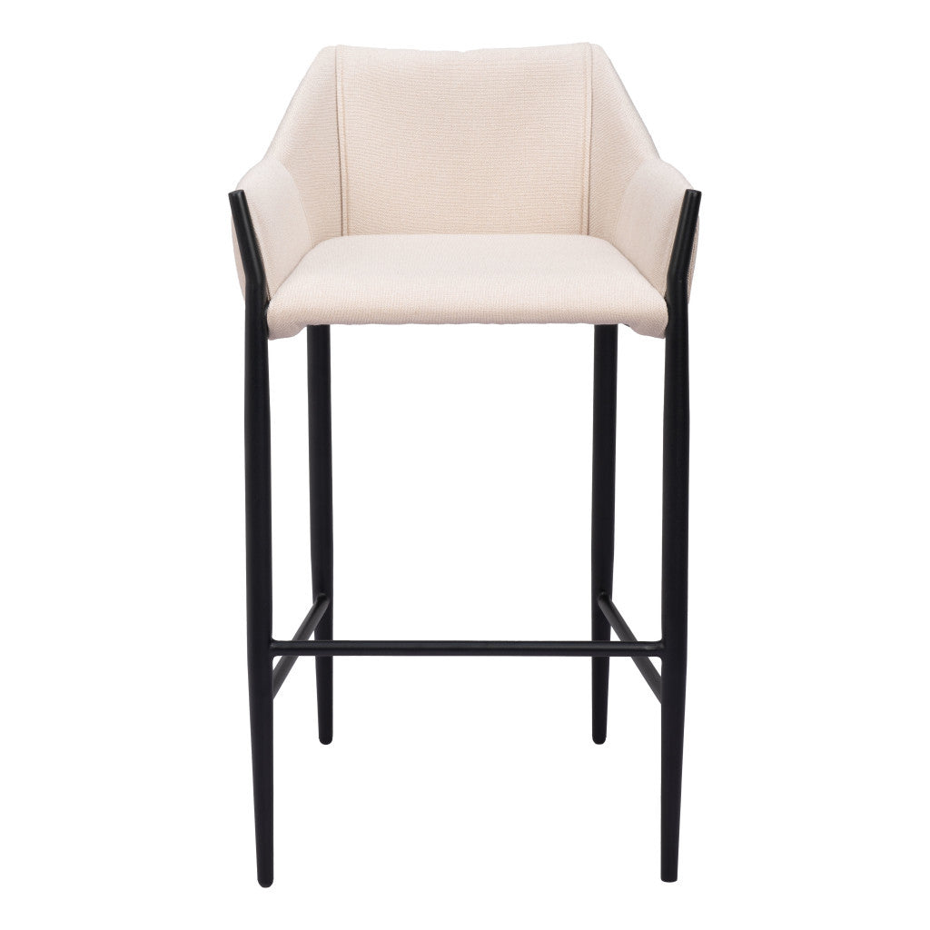 30" Beige And Black Fabric And Steel Bar Height Bar Chair-3