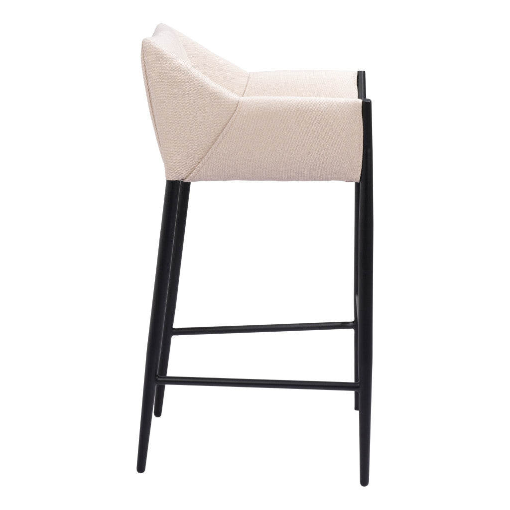 30" Beige And Black Fabric And Steel Bar Height Bar Chair-5