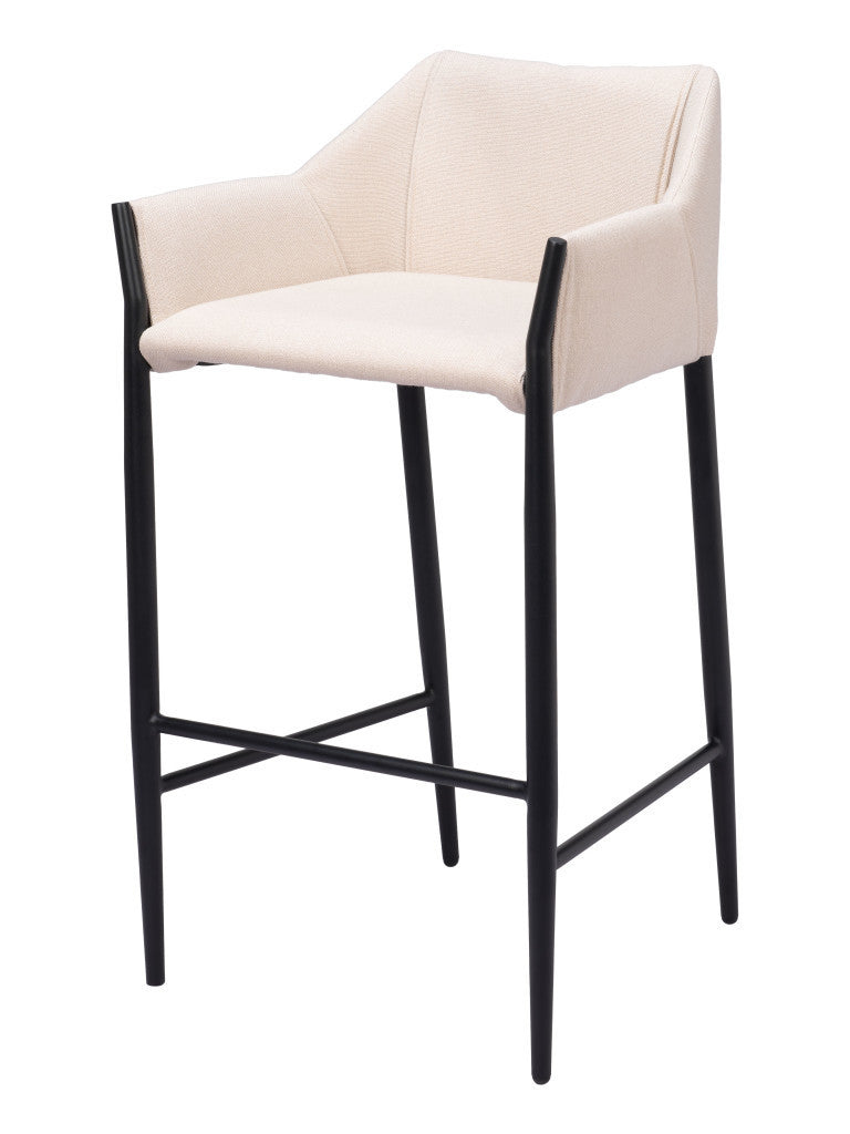 30" Beige And Black Fabric And Steel Bar Height Bar Chair-0
